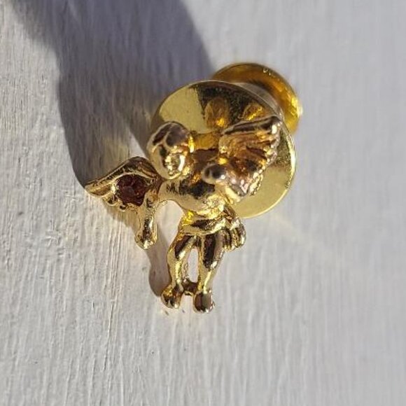 Guardian Angel Ruby Red Rhinestone Vintage Tie Tack Lapel Pin - Picture 2 of 5